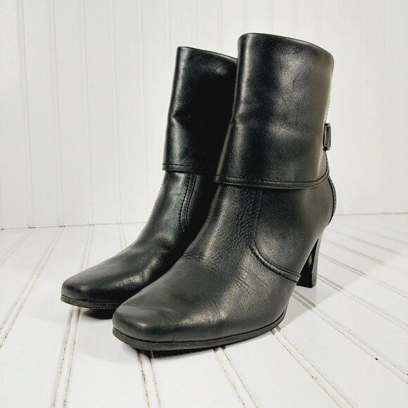 Laura Ashley Black Leather Selma Heeled Ankle / Mid Calf Boots with Buckle H712 - Picture 2 of 13